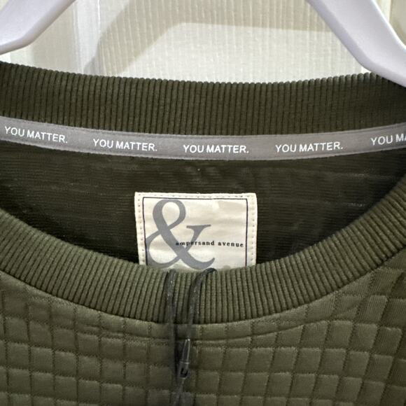 Ampersand Avenue Quilted Pullover Hoodie Size Medium Olive Fall NWT Oversized - Picture 10 of 13